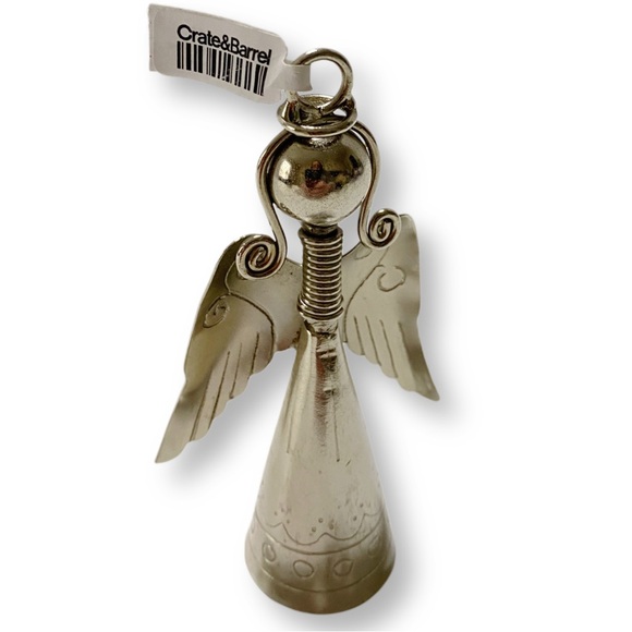 Crate&Barrel, 90s Vintage Silver Angel With Bell Ornament, Item No 521-551, 4" - Picture 9 of 10